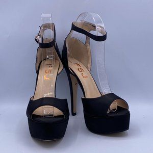 FSJ Black Peep Toe Platform High Heel Sandals